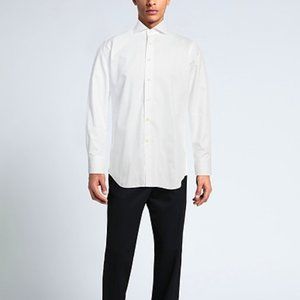 Caliban Men's Long Sleeve Pleated Back Button Down Dress Shirt White 43/17